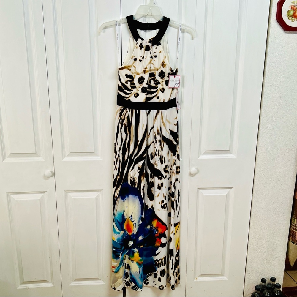 Bisou Bisou Michele Bohbot Design Multi Color Maxi Dress Size 8 NWT